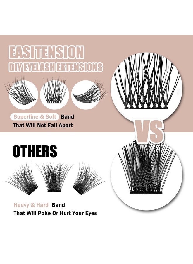 EASITENSION Diy Eyelash Extension, 3D Effect Glue Bonded Band Individual Lash 24 Clusters Volume Lashes Set, At Home Eyelash Extension, C Curl, Pack 12Mm,14Mm (Kit) - Image 5
