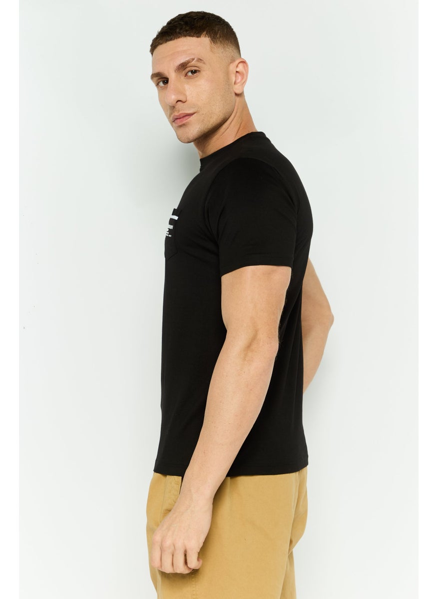 Gazzarrini Men Crew Neck Short Sleeve Brand Logo T Shirt, Black  - Image 4