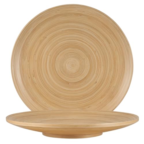LEXA Bamboo Fruit Bowl 12" Large Round Wooden Plate for Coffee Table Decor & Charcuterie Board, Handcrafted Home Decor Tray or Platter - Single Bowl - Image 1