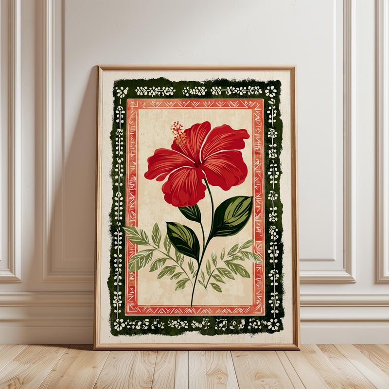 TNESSENTIAL Hibiscus Flower Poster, Vintage Botanical Illustration Print - Image 1