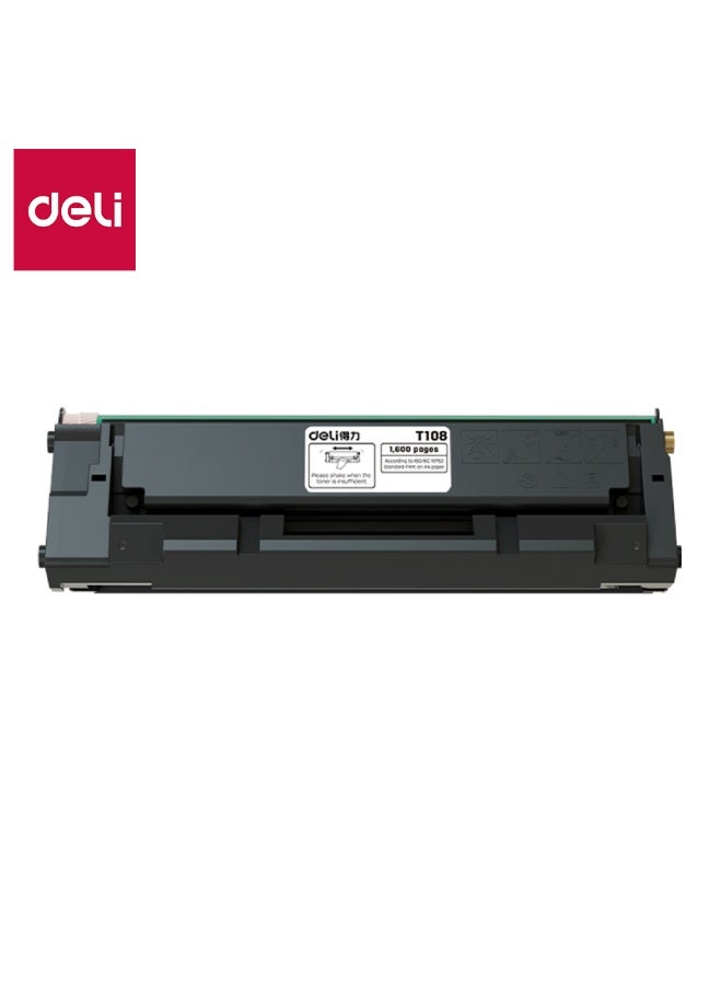 Deli T108 Laser Printer Toner Cartridge Compatible with P1820W & M1820W 1600 Pages High Yield Black Toner Smooth Clear Printing Premium Drum Core Sharp Text Office & Home Printer Replacement Cartridge Color Carton Packing - Image 1