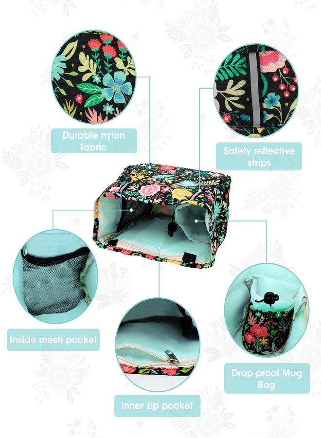 ANZOME Kids Bike Basket, Black Floral Bicycle Handlebar Bag with Waterproof Cover, Durable Nylon Front Basket for Boys and Girls, Easy Install, Large Storage Space, Gift for Holidays - Image 2