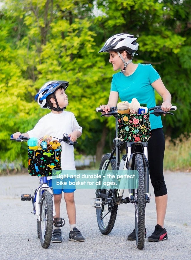 ANZOME Kids Bike Basket, Black Floral Bicycle Handlebar Bag with Waterproof Cover, Durable Nylon Front Basket for Boys and Girls, Easy Install, Large Storage Space, Gift for Holidays - Image 5
