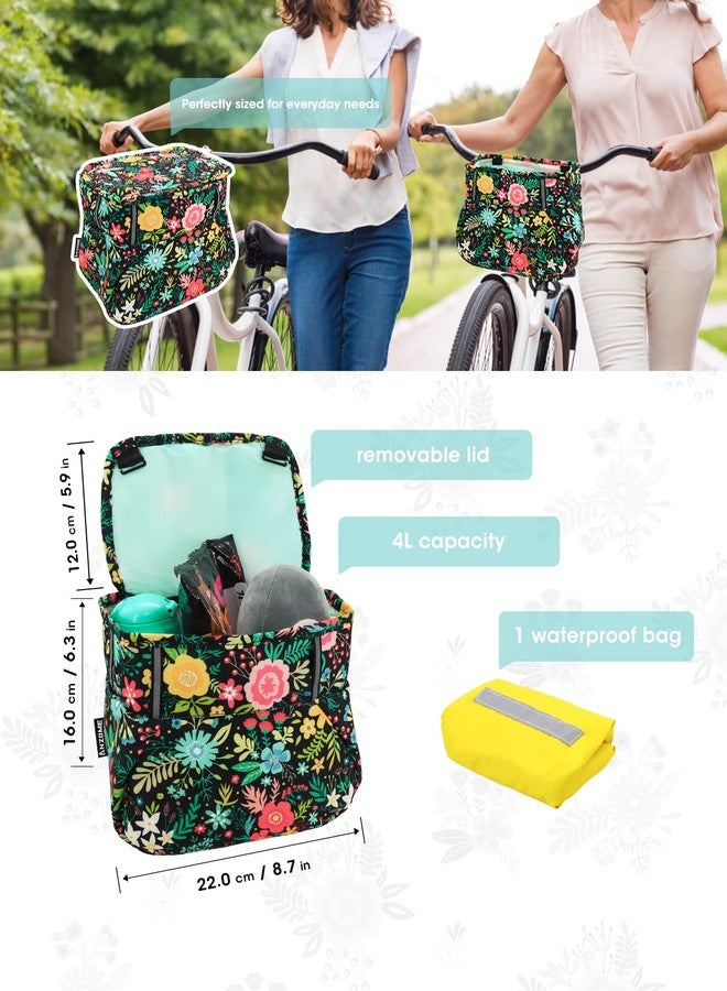 ANZOME Kids Bike Basket, Black Floral Bicycle Handlebar Bag with Waterproof Cover, Durable Nylon Front Basket for Boys and Girls, Easy Install, Large Storage Space, Gift for Holidays - Image 3