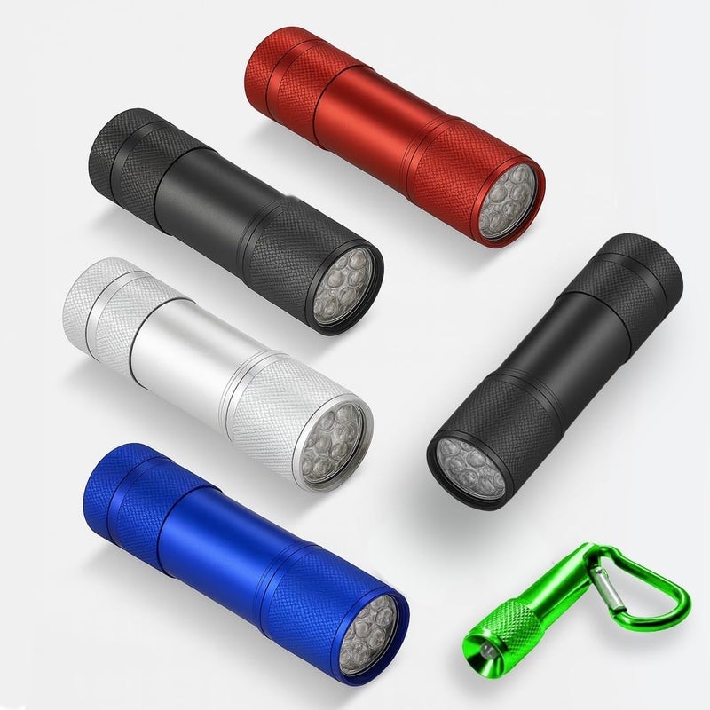 5 Pack Mini LED Torches - Super Bright Small Flashlights with 9 LEDs & Lanyard - Image 1