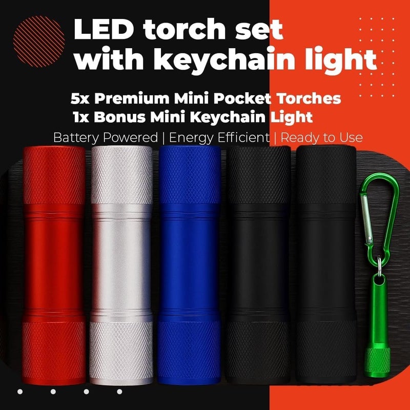 5 Pack Mini LED Torches - Super Bright Small Flashlights with 9 LEDs & Lanyard - Image 2