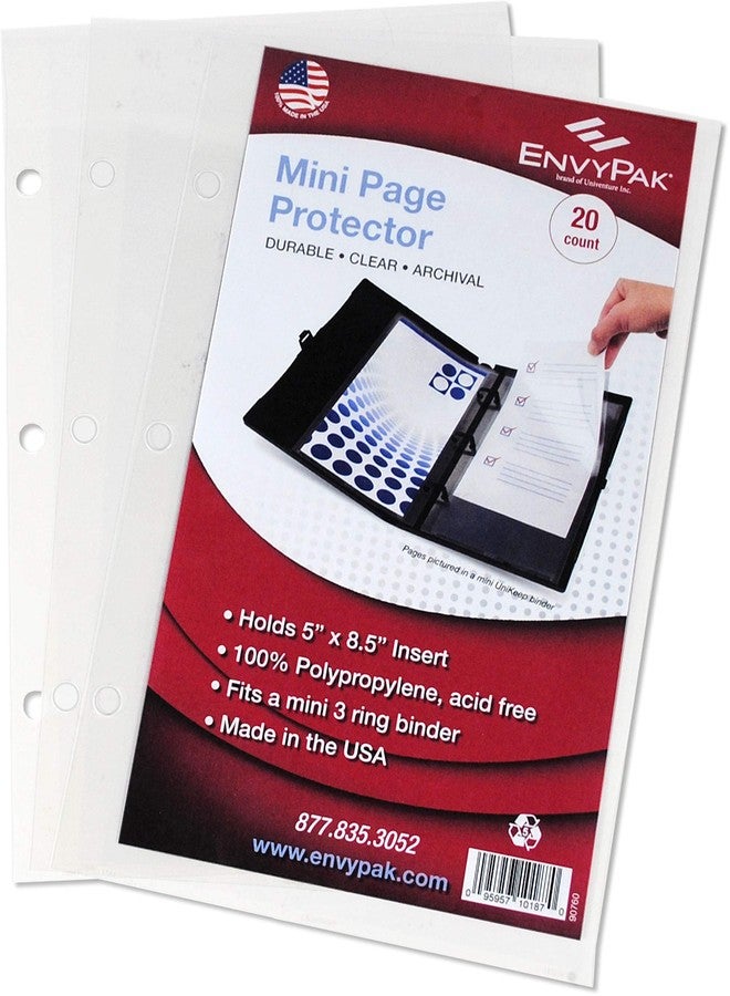 EnvyPak Mini Binder Page Protector - Holds 5 x 8.5 Inch Sheets - 3 Hole Punched - Pack of 20 Protectors - Image 1