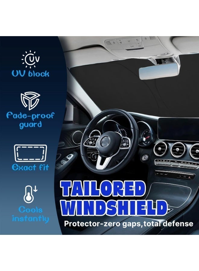 Car Sun Shade Windshield Protection from UV Rays and Heat, Strong Blackout Foldable Front Windshield Sunshade140*70 Bag packaging -240T titanium silver O transparent version - Image 5