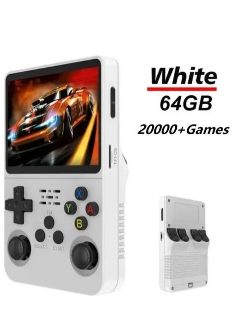 Handheld Retro R36S Game Console Linux System With 64G TF Card, 20000+ Games, Retro Video Game Console 3.5 Inch IPS Screen White