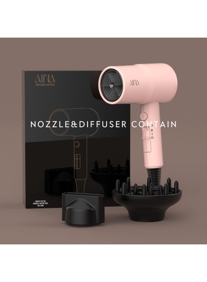 AINA Hair Dryer with Diffuser, Blow Dryer for Women | Advanced Ionic Technology, Ceramic Coating | Cold Shot Features Turbo Heat for Fast Drying and Shine 230V/BS Plug - Image 2