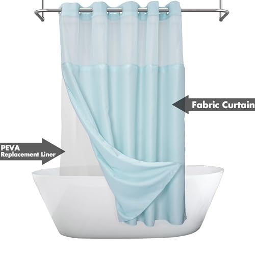 River Dream No Hook Slub Textured Shower Curtain with Snap-in PEVA Liner Set - 71" x 74"(72"), Hotel Style with See Through Top Window, Machine Washable & Water Repellent, Blue, 71x74 - Image 2