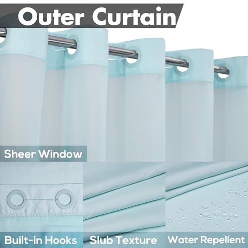 River Dream No Hook Slub Textured Shower Curtain with Snap-in PEVA Liner Set - 71" x 74"(72"), Hotel Style with See Through Top Window, Machine Washable & Water Repellent, Blue, 71x74 - Image 3