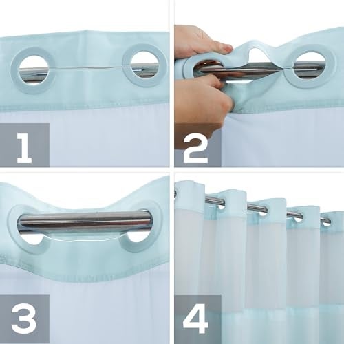 River Dream No Hook Slub Textured Shower Curtain with Snap-in PEVA Liner Set - 71" x 74"(72"), Hotel Style with See Through Top Window, Machine Washable & Water Repellent, Blue, 71x74 - Image 4
