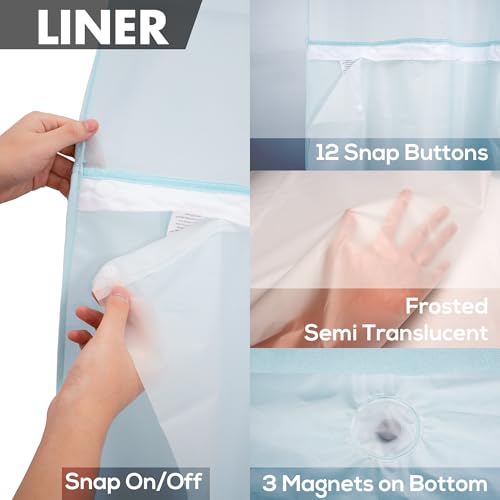 River Dream No Hook Slub Textured Shower Curtain with Snap-in PEVA Liner Set - 71" x 74"(72"), Hotel Style with See Through Top Window, Machine Washable & Water Repellent, Blue, 71x74 - Image 5
