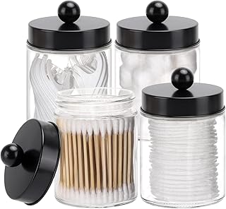 Tbestmax Glass Qtip Holder Dispenser, 10-Ounce Bathroom Containers Apothecary Jars with Metal Lids for Cotton Ball Swab - Image 1