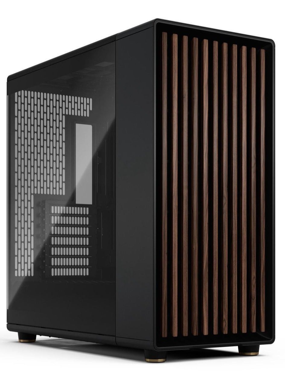 North XL TG Dark ATX Mid Tower Case with Tempered Glass Side Panel, Front 420mm Radiator Support, 3x 140mm Aspect PWM Fans, Enhanced Airflow, and FSC-Certified Wood and Alloy Details, RC Charcoal Black - FD-C-NOR1X-05