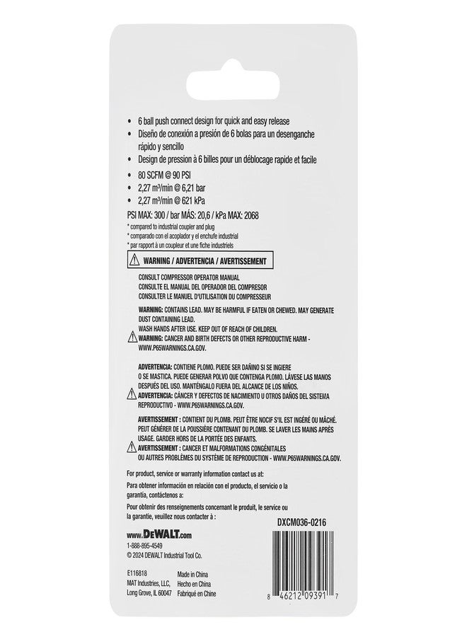 DEWALT 3/8 "FNPT - 1/4 "Body High Flow Air Coupler, 3/8 "FNPT Fitting, 1/4 "High Flow Body Coupling, Durable and Reliable for Superior Air Flow Performance - Image 4