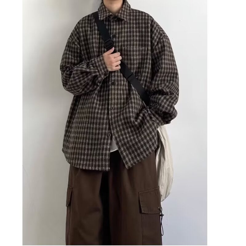 Japanese Style Men'S 2025 Spring & Fall New Retro Long-Sleeved Plaid Shirts For Men And Women Casual Loose Brushed Versatile Shirts - Image 5