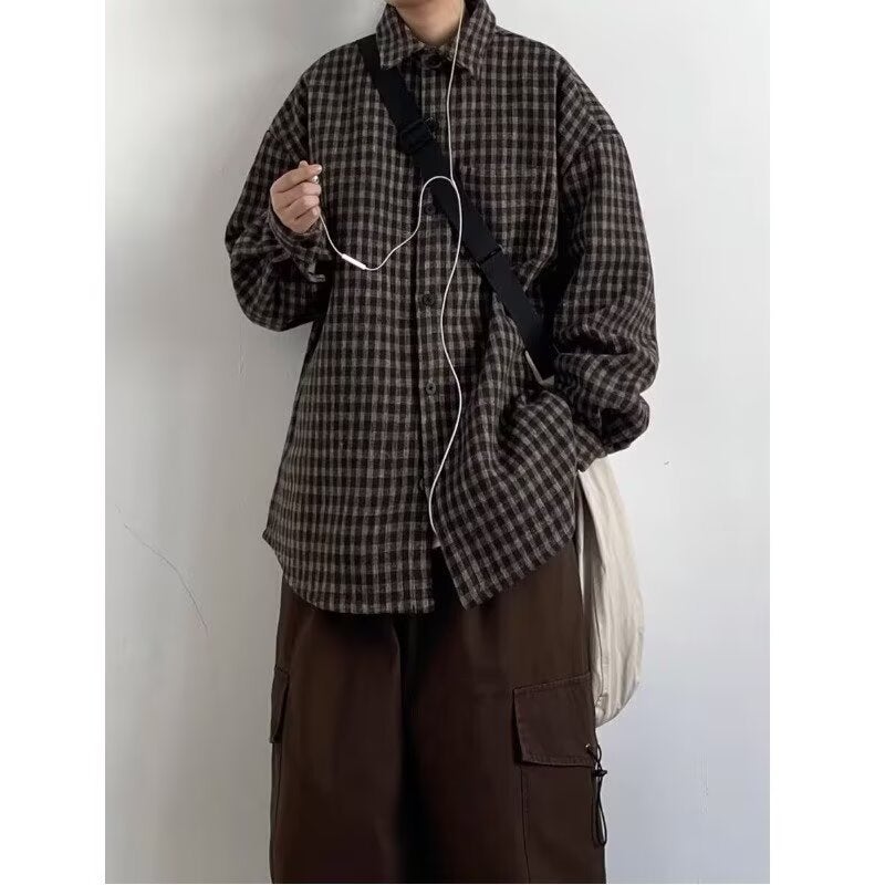 Japanese Style Men'S 2025 Spring & Fall New Retro Long-Sleeved Plaid Shirts For Men And Women Casual Loose Brushed Versatile Shirts - Image 3