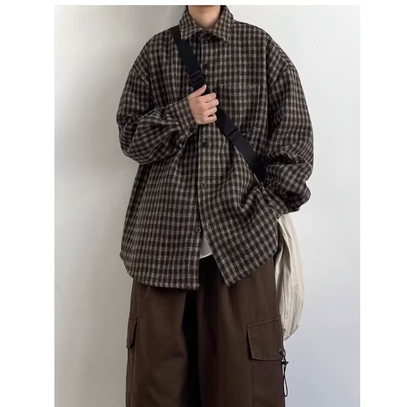 Japanese Style Men'S 2025 Spring & Fall New Retro Long-Sleeved Plaid Shirts For Men And Women Casual Loose Brushed Versatile Shirts - Image 2