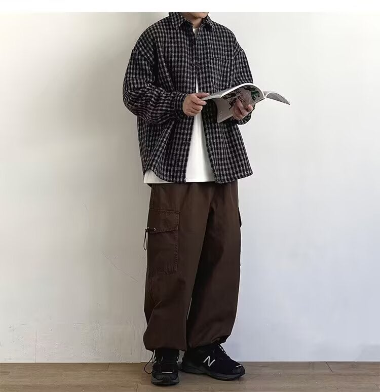 Japanese Style Men'S 2025 Spring & Fall New Retro Long-Sleeved Plaid Shirts For Men And Women Casual Loose Brushed Versatile Shirts - Image 1