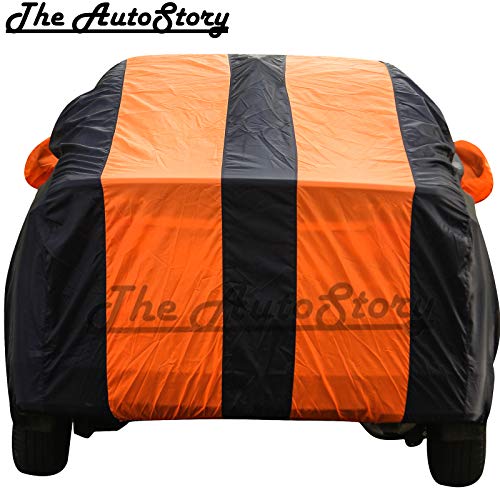 The Autostory 190 Taffeta Water Resistant Car Body Cover Compatible with Nissan Datsun Go with Mirror Pockets (Orange/Navy Blue) - Image 2