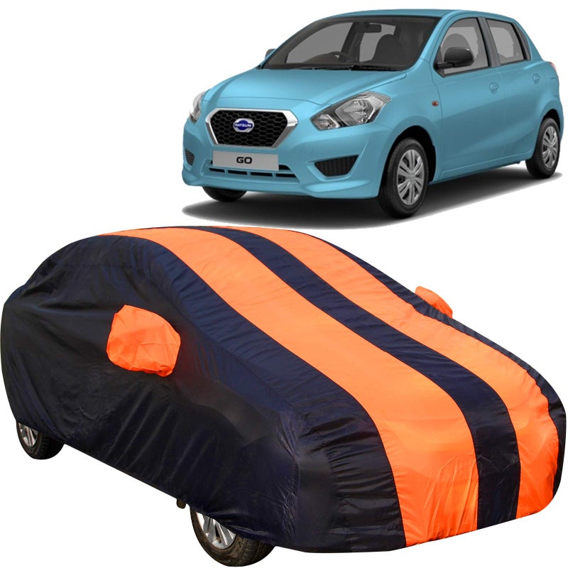 The Autostory 190 Taffeta Water Resistant Car Body Cover Compatible with Nissan Datsun Go with Mirror Pockets (Orange/Navy Blue) - Image 5