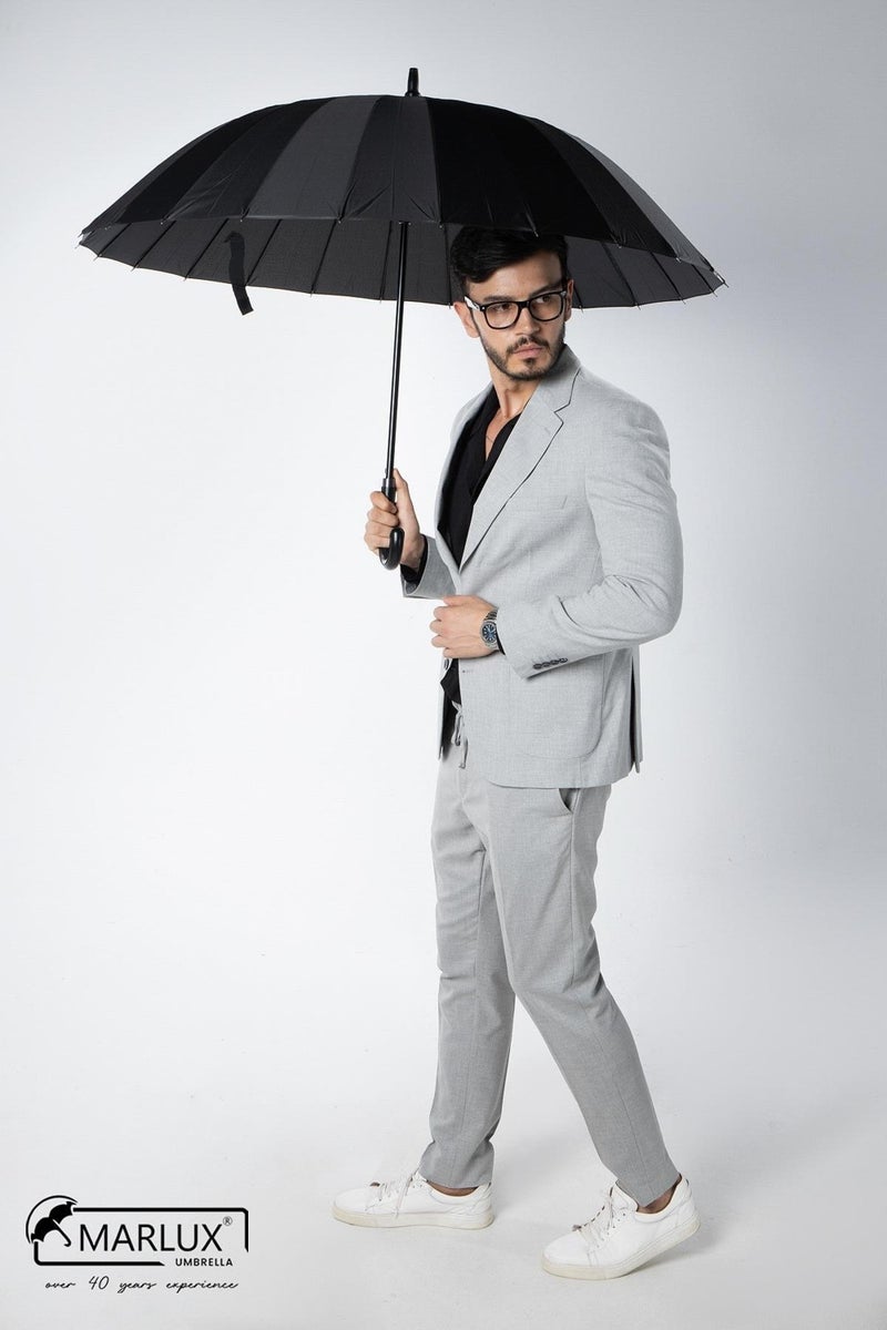 Marlux Black Cane 24 Fiber Wire Genuine Leather Handle Ultra Premium Protocol Umbrella M21MAR1024R001 60709598  - Image 1