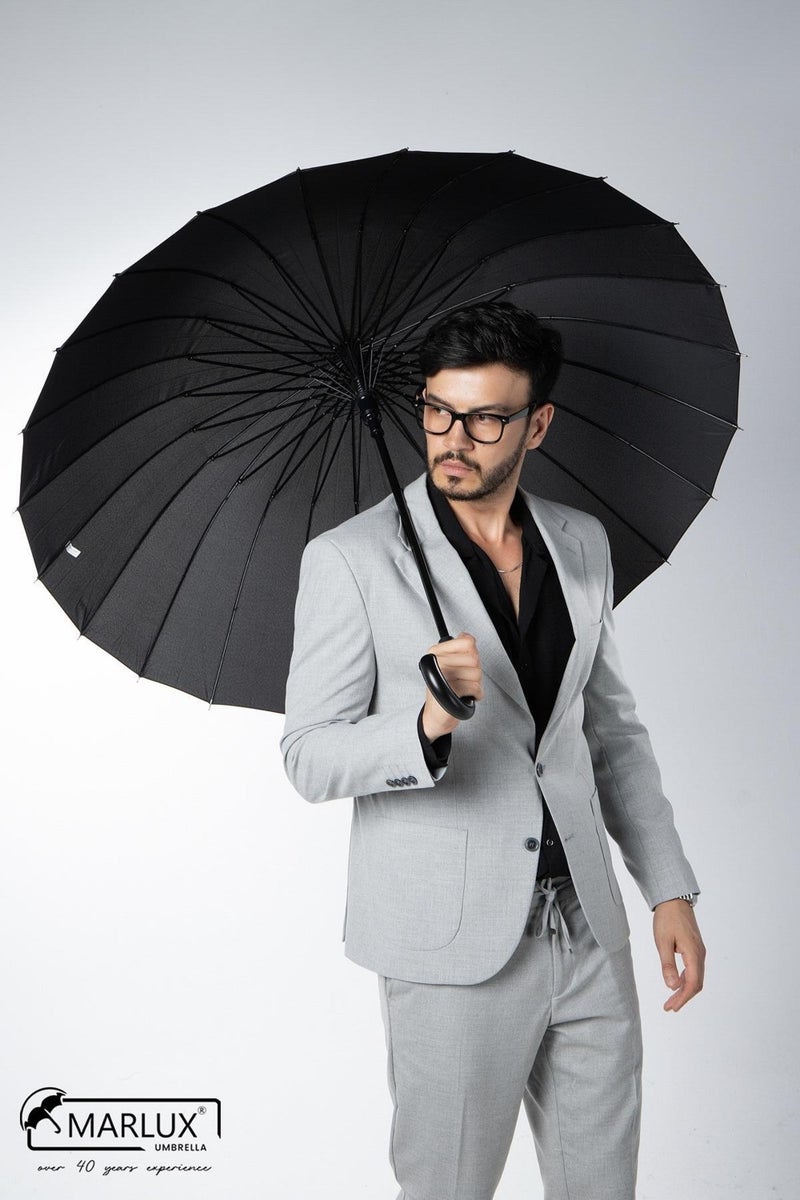 Marlux Black Cane 24 Fiber Wire Genuine Leather Handle Ultra Premium Protocol Umbrella M21MAR1024R001 60709598  - Image 2