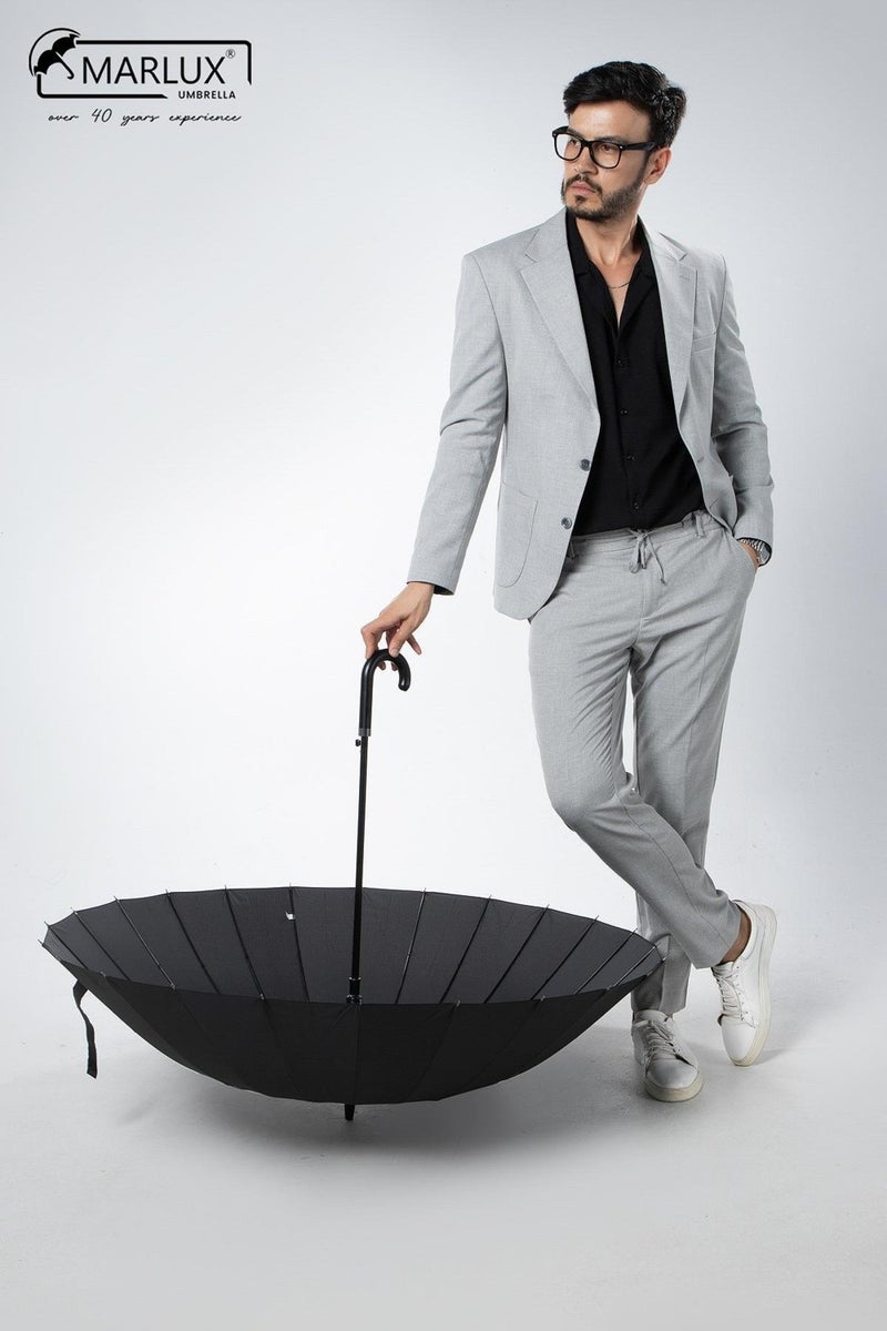 Marlux Black Cane 24 Fiber Wire Genuine Leather Handle Ultra Premium Protocol Umbrella M21MAR1024R001 60709598  - Image 5
