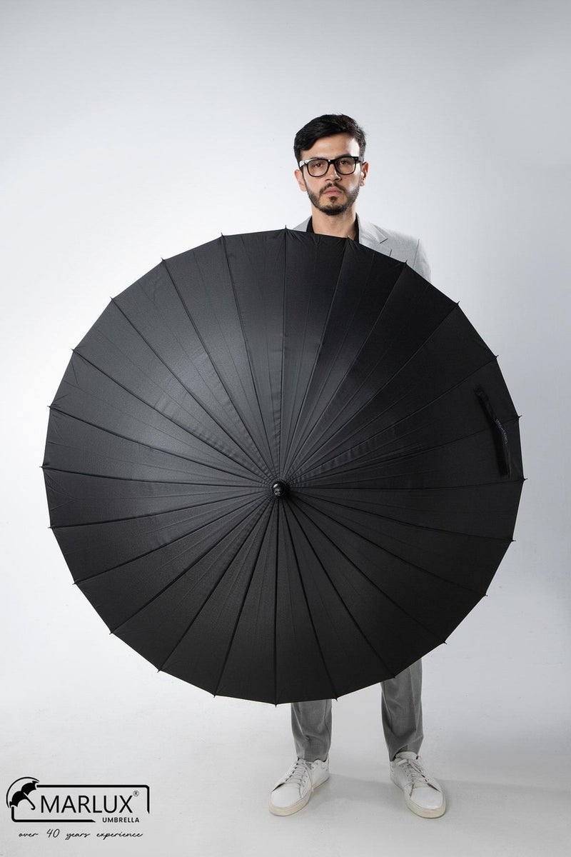 Marlux Black Cane 24 Fiber Wire Genuine Leather Handle Ultra Premium Protocol Umbrella M21MAR1024R001 60709598  - Image 3