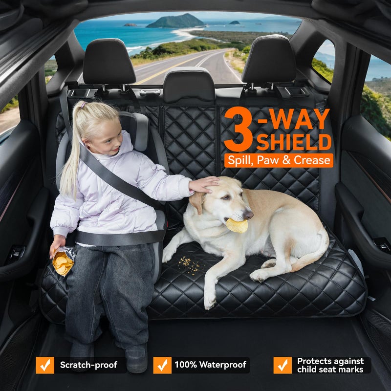 KritterKorner Dog Car Seat Cover for Back Seat, Waterproof Back Seat Covers for Dogs, PU Leather Nonslip Bench Car Seat Protector Universal Fit Most Vehicles,SUVs,Small Trucksï¼ˆBlack,Standardï¼‰ - Image 2