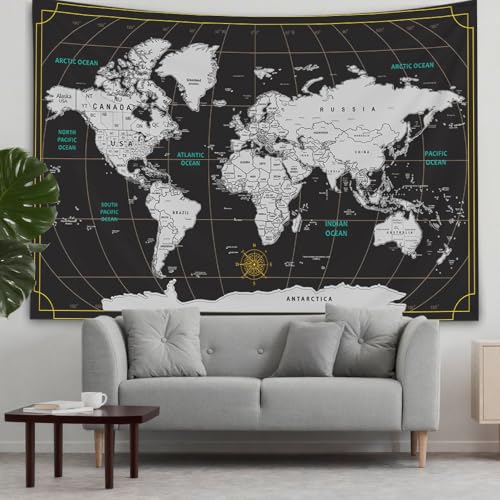 CAPSCEOLL World Map Tapestry Wall Hanging Black White Large Map Tapestry Home Décor for Bedroom 92.5X70.9 Inch - Image 2