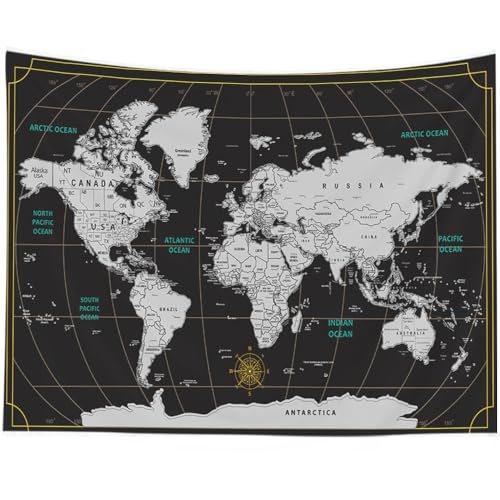 CAPSCEOLL World Map Tapestry Wall Hanging Black White Large Map Tapestry Home Décor for Bedroom 92.5X70.9 Inch - Image 1