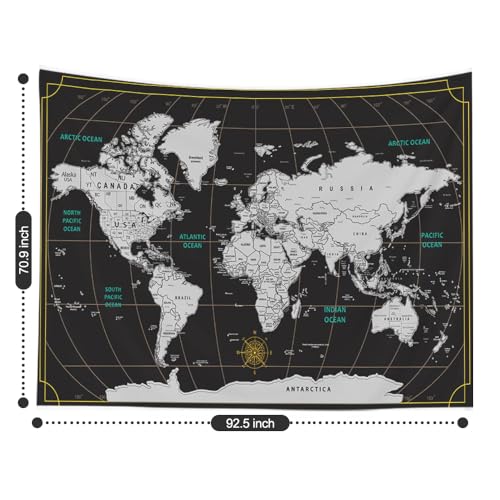 CAPSCEOLL World Map Tapestry Wall Hanging Black White Large Map Tapestry Home Décor for Bedroom 92.5X70.9 Inch - Image 3