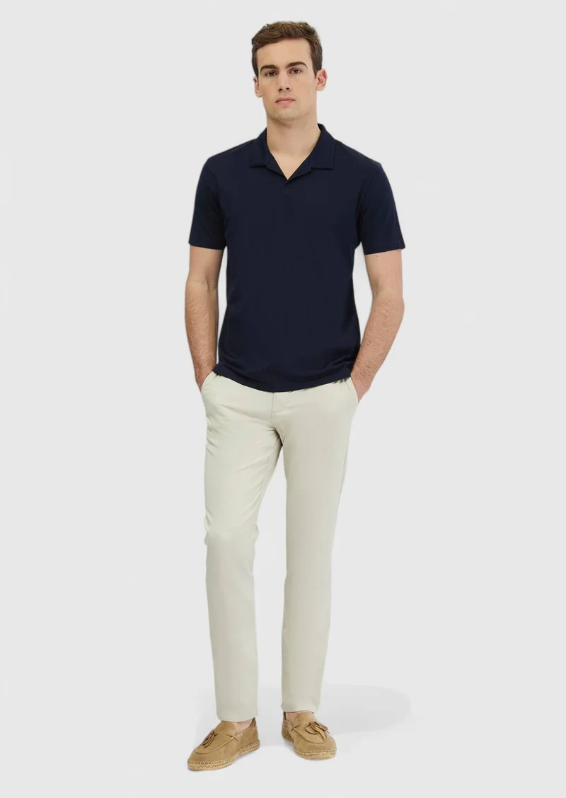 RAMSEY Navy Blue Jacquard Polo Neck 100% Cotton T-Shirt