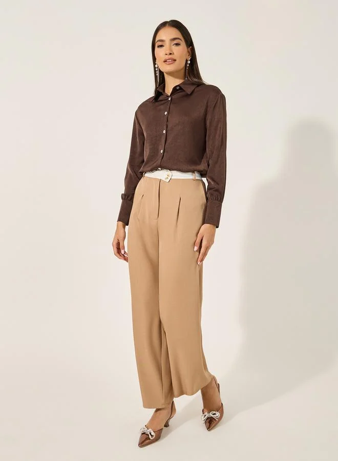 Styli Solid Buttoned Down Spread Collar Shirt