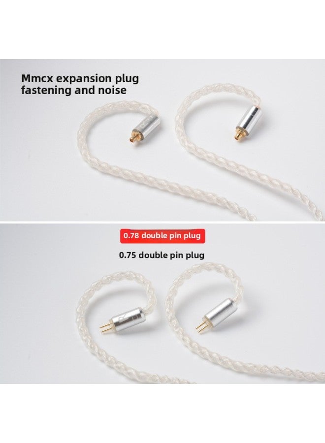 Silver-plated Earphone Wire 3.5 Gold-plated Plug 8-strand 152 Core Braided Silver-plated Wire Mmcx Shure Wire 0.78 Double Needle Wire-Color:Transparent Silver 0.78 Double Needle-Length:1.25 M