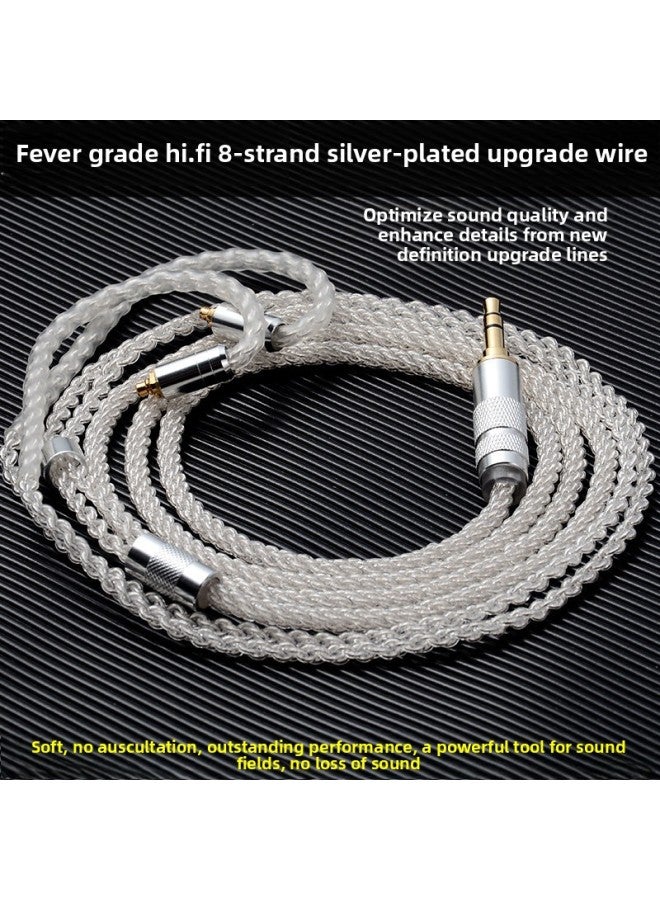 Silver-plated Earphone Wire 3.5 Gold-plated Plug 8-strand 152 Core Braided Silver-plated Wire Mmcx Shure Wire 0.78 Double Needle Wire-Color:Transparent Silver 0.78 Double Needle-Length:1.25 M
