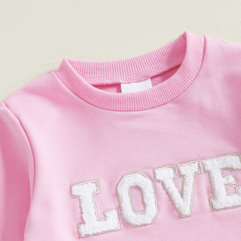 LAGKIYOJ Toddler Girls Valentineâ€™s Day Outfits Long Sleeve Letter Print/Embroidery Sweatshirt+Tulle Skirt Set Baby Clothes (Red Love, 2-3T) - Image 4