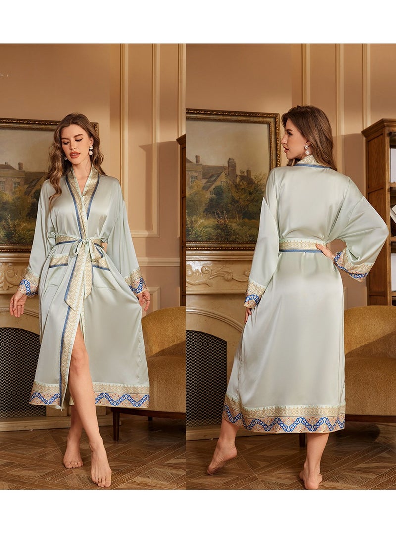Tie Up Long Sleeved Sleeping Bathrobe Can Be Used As A Wedding Morning Gown Or Home Outfit(Single Outer Robe)  - Image 1