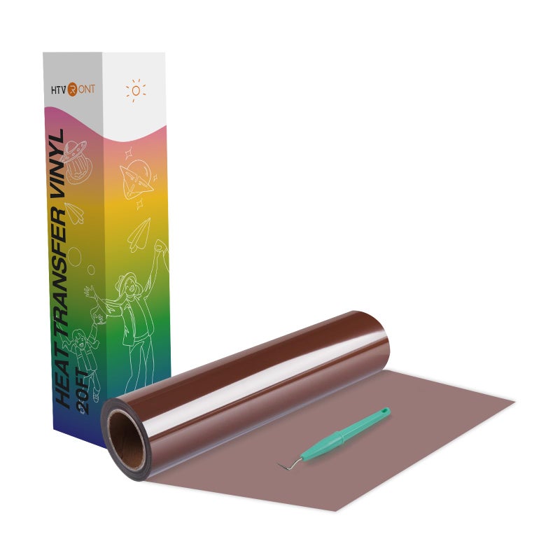 لفائف HTVRONT من الفينيل الحراري 12 × 20 قدم بني لفائف الفينيل للقمصان فينيل للكي لجميع آلات القطع سهل القطع والتخلص من الفائض لتصميم النقل الحراري بني