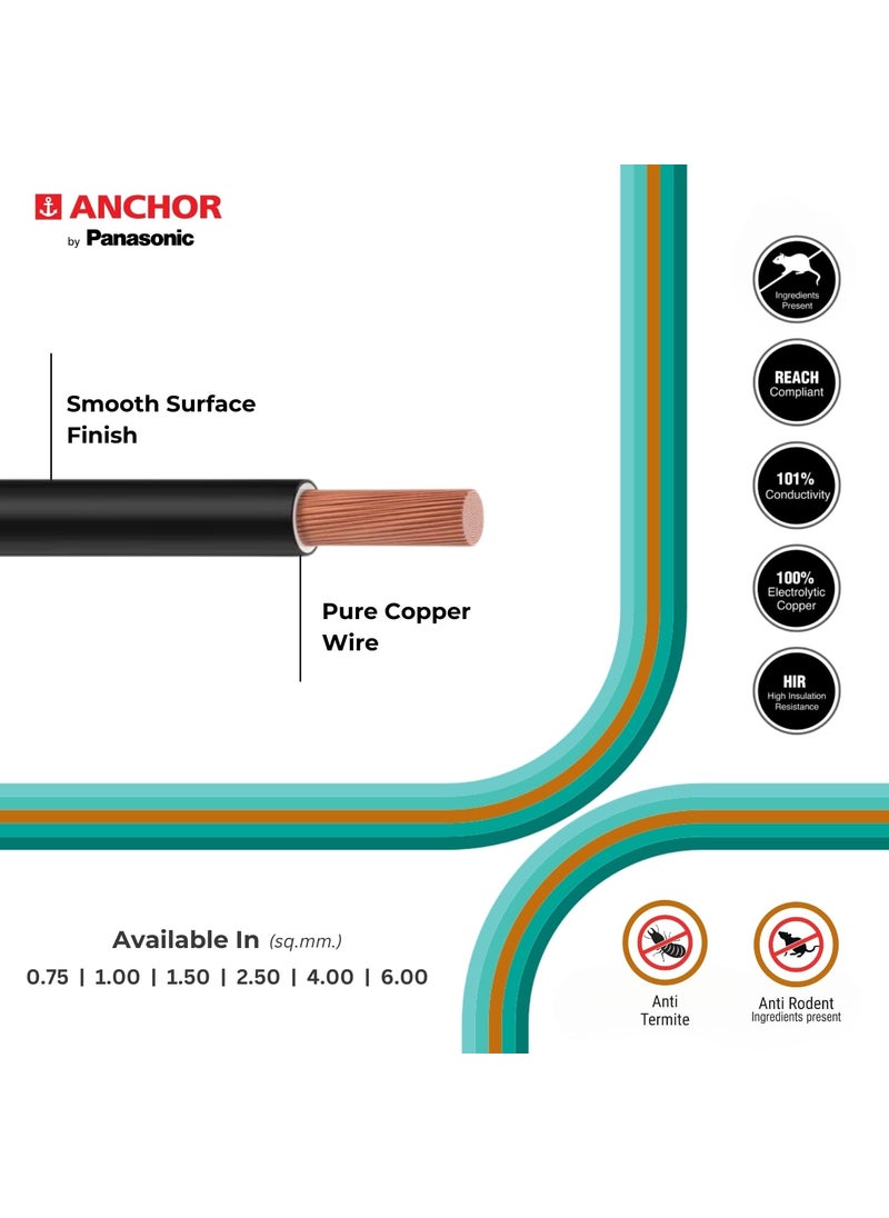 Anchor Anchor by Panasonic 6 mm COPAPro FR Electrical Wire 90 Meter Fire Resistant Single Core PVC insulated Pure Copper Wire Anti Rodent Anti Termite Flexible Wire for Connections YELLOW 96142YW  - Image 4