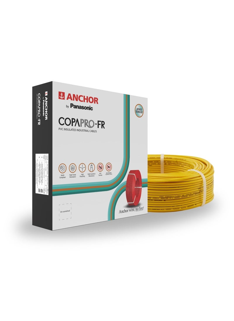 Anchor Anchor by Panasonic 6 mm COPAPro FR Electrical Wire 90 Meter Fire Resistant Single Core PVC insulated Pure Copper Wire Anti Rodent Anti Termite Flexible Wire for Connections YELLOW 96142YW  - Image 1