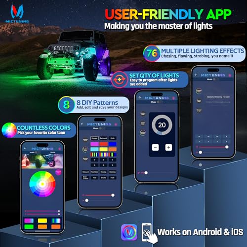 MICTUNING C2 Max RGB+IC Chasing Color LED Rock Lights - 12 Pods Underglow Lighting Kit, Dynamic Lighting Modes, Extensible Up to 24 Pods with Stable APP Control, IP68 Waterproof, DIY Effect - Image 5