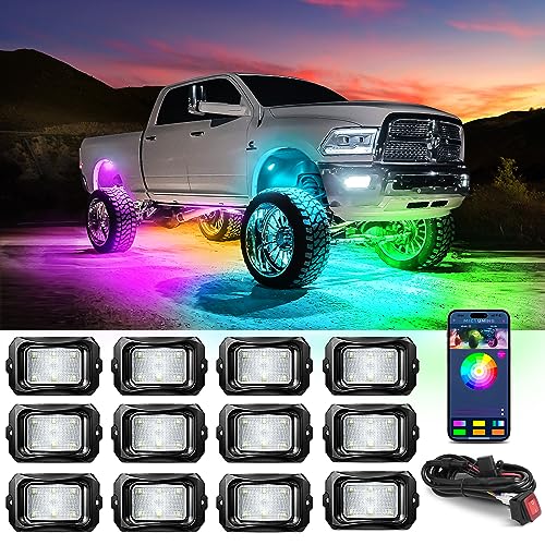 MICTUNING C2 Max RGB+IC Chasing Color LED Rock Lights - 12 Pods Underglow Lighting Kit, Dynamic Lighting Modes, Extensible Up to 24 Pods with Stable APP Control, IP68 Waterproof, DIY Effect - Image 1