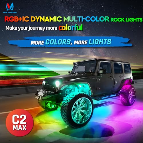 MICTUNING C2 Max RGB+IC Chasing Color LED Rock Lights - 12 Pods Underglow Lighting Kit, Dynamic Lighting Modes, Extensible Up to 24 Pods with Stable APP Control, IP68 Waterproof, DIY Effect - Image 2