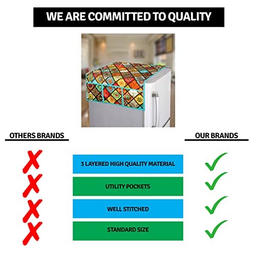 E-Retailer® Polyester 3-Layered Digital Printed Fridge Top Cover/Refrigerator Cover With 6 Utility Pockets (Color-Multi, Size-39x21 Inches) - Image 5