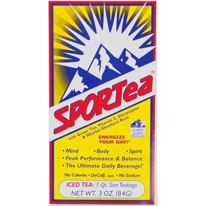 SPORTea Iced | Natural Decaf Energy Drink with Green & Black Tea, Vitamins, Minerals, Electrolytes, Yerba Mate & Siberian Ginseng | 7 Cold Brew Tea Bags | Healthy & Easy to Brew | Single Box - Image 1