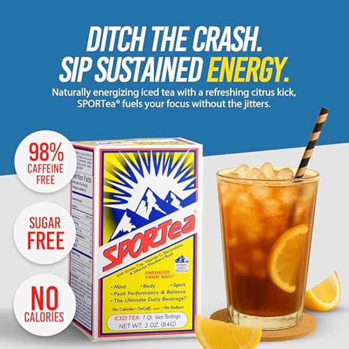 SPORTea Iced | Natural Decaf Energy Drink with Green & Black Tea, Vitamins, Minerals, Electrolytes, Yerba Mate & Siberian Ginseng | 7 Cold Brew Tea Bags | Healthy & Easy to Brew | Single Box - Image 3